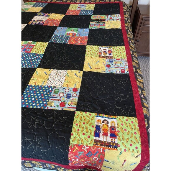 85x61"- Twin Size QUILT Handmade Machine Quilted School Bus ABC Theme - Picture 5 of 14